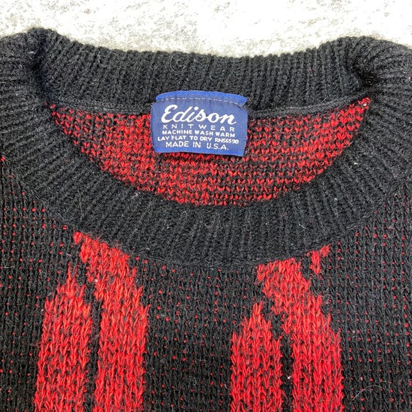 Edison Vintage Knitwear Black Red Cable Knit Sweater Men's Size Medium - Picture 2 of 9